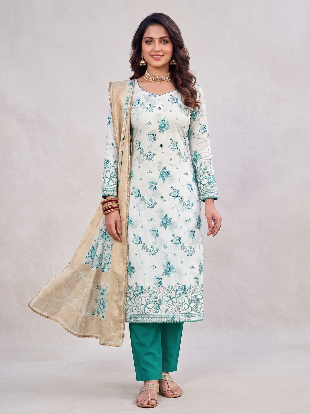 Peachmode Green Unstitched Dress Material - Image 3