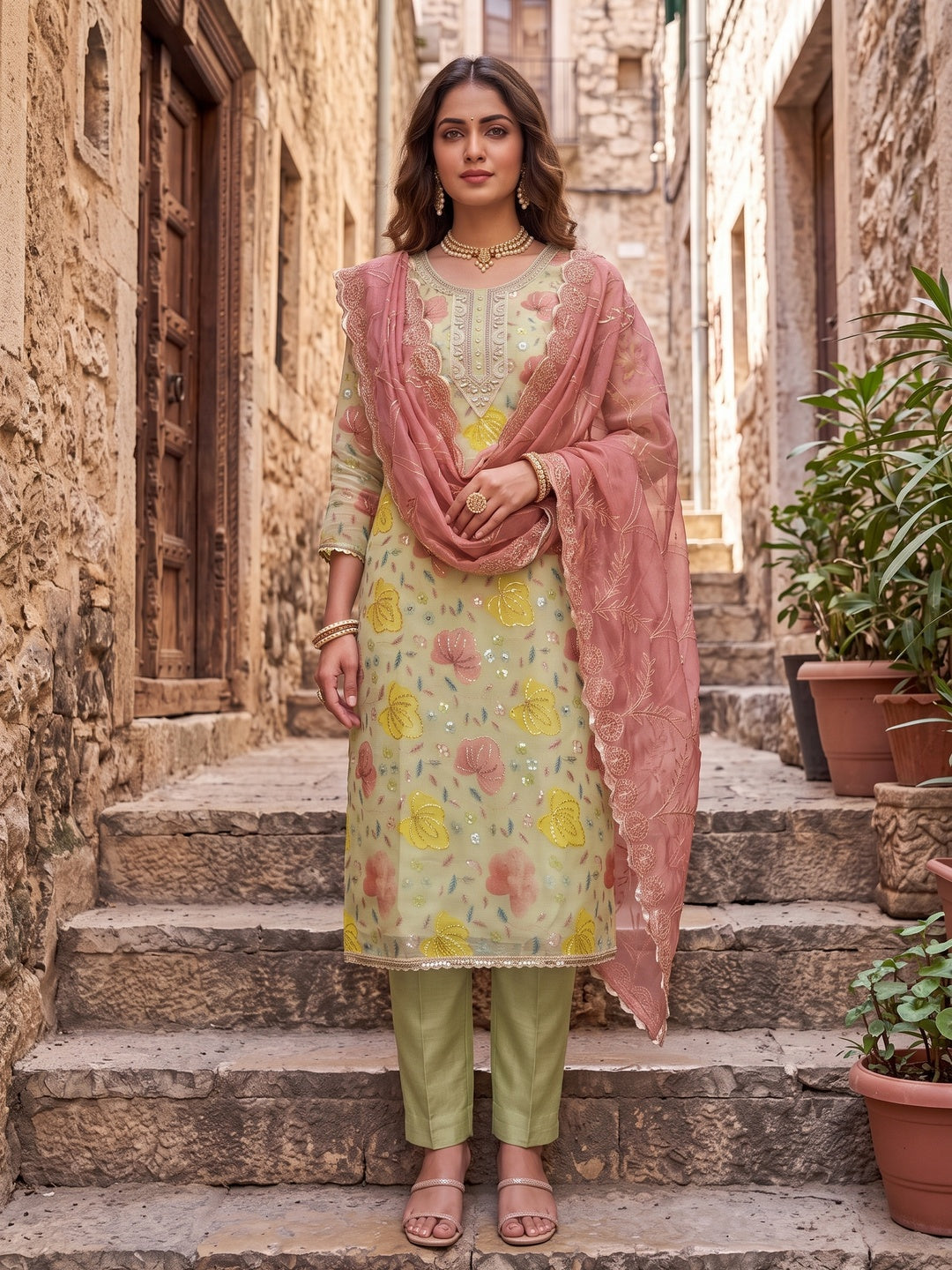 Peachmode Green Unstitched Dress Material - Image 4