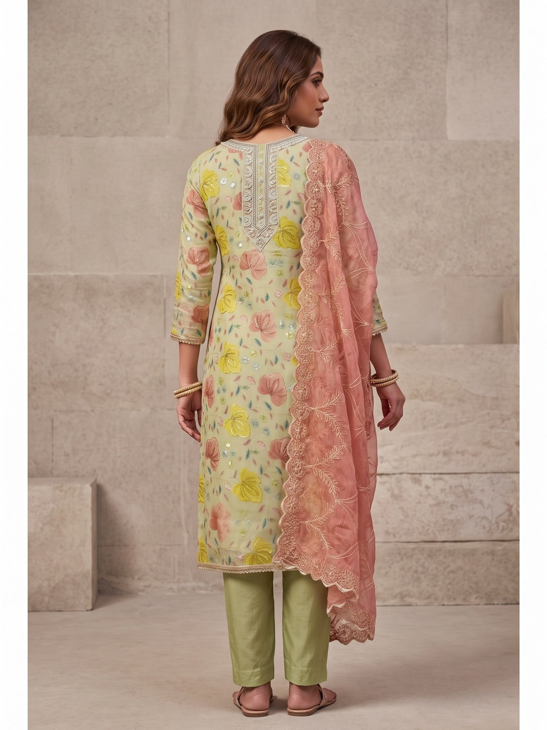 Peachmode Green Unstitched Dress Material - Image 5