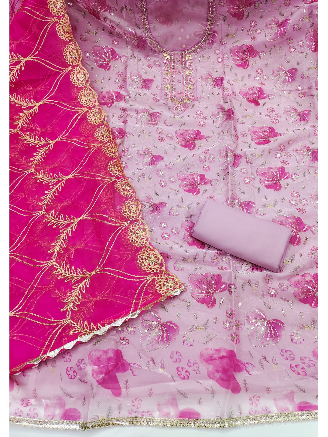 Peachmode Pink Unstitched Dress Material - Image 1