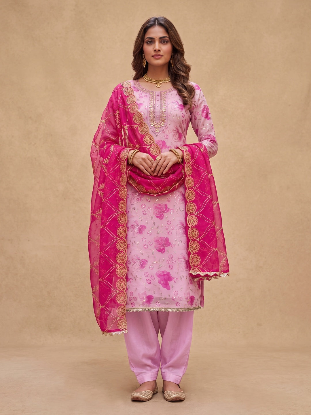 Peachmode Pink Unstitched Dress Material - Image 3