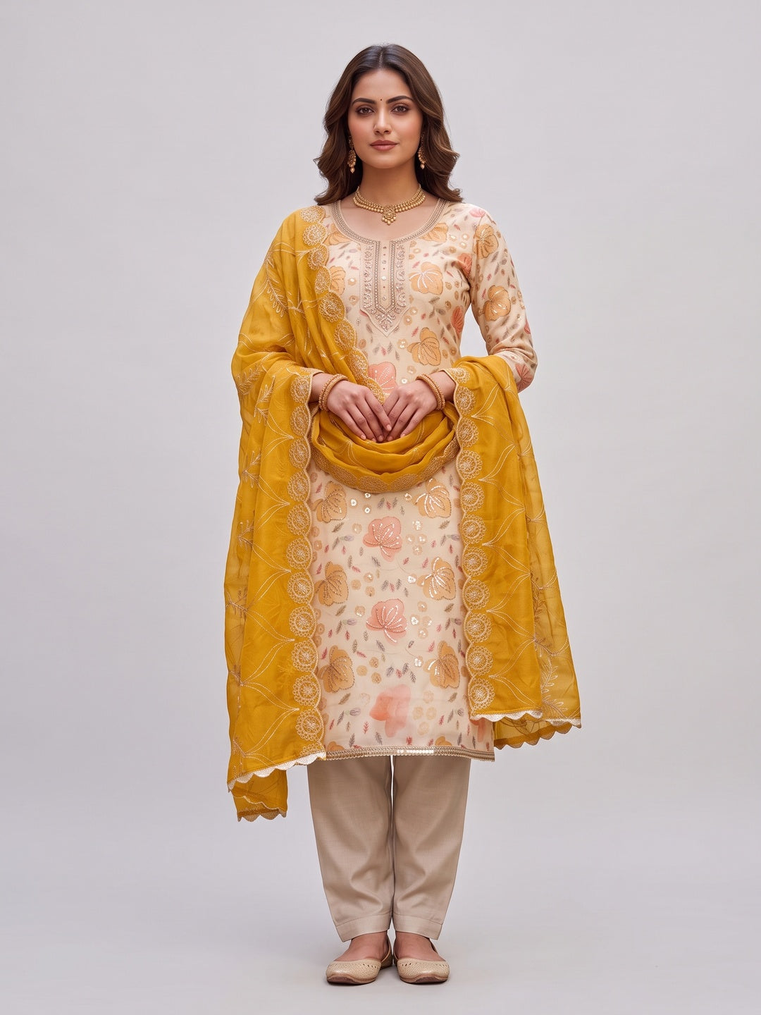 Peachmode Chikoo Unstitched Dress Material - Image 4