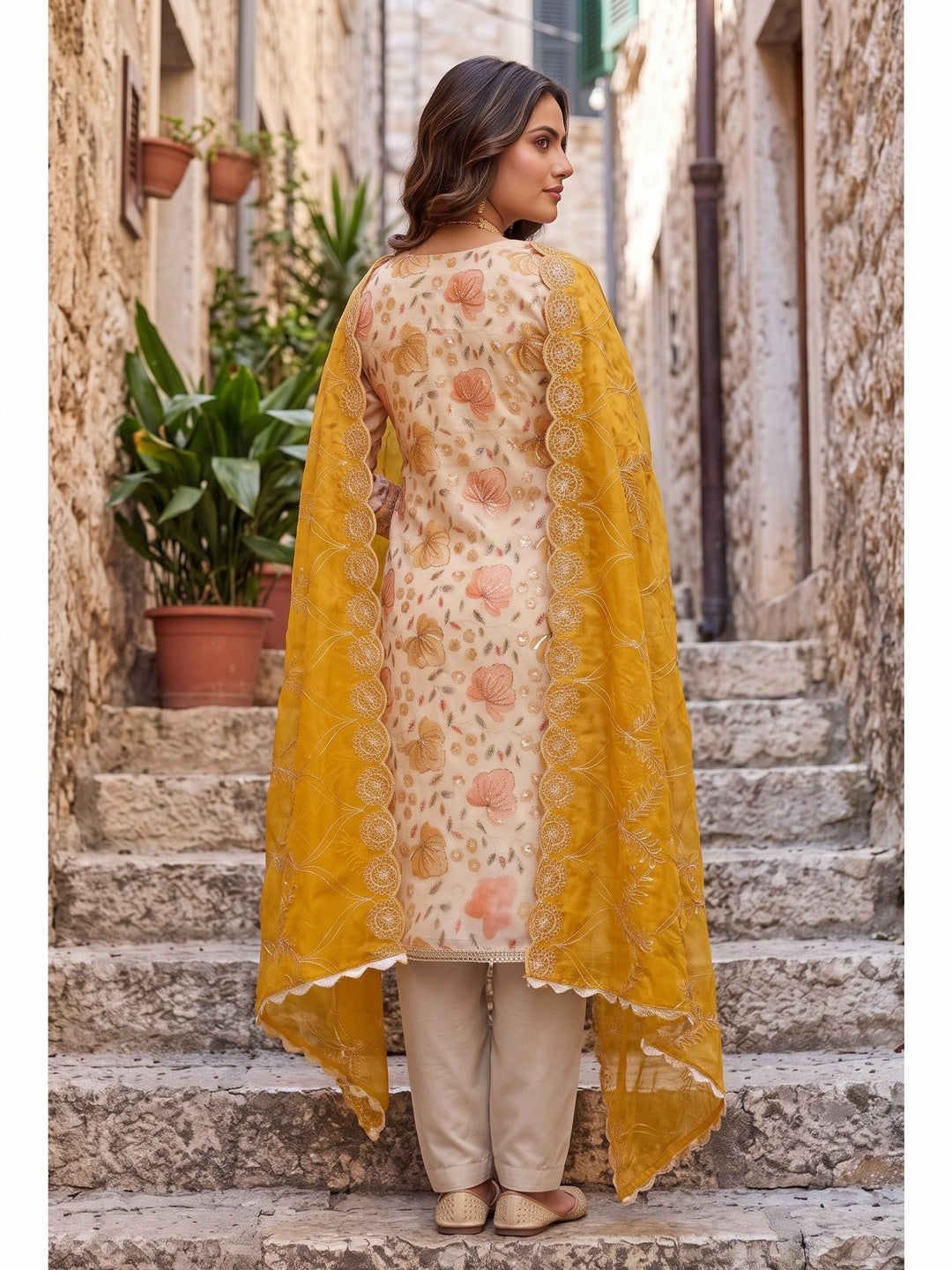 Peachmode Chikoo Unstitched Dress Material - Image 5