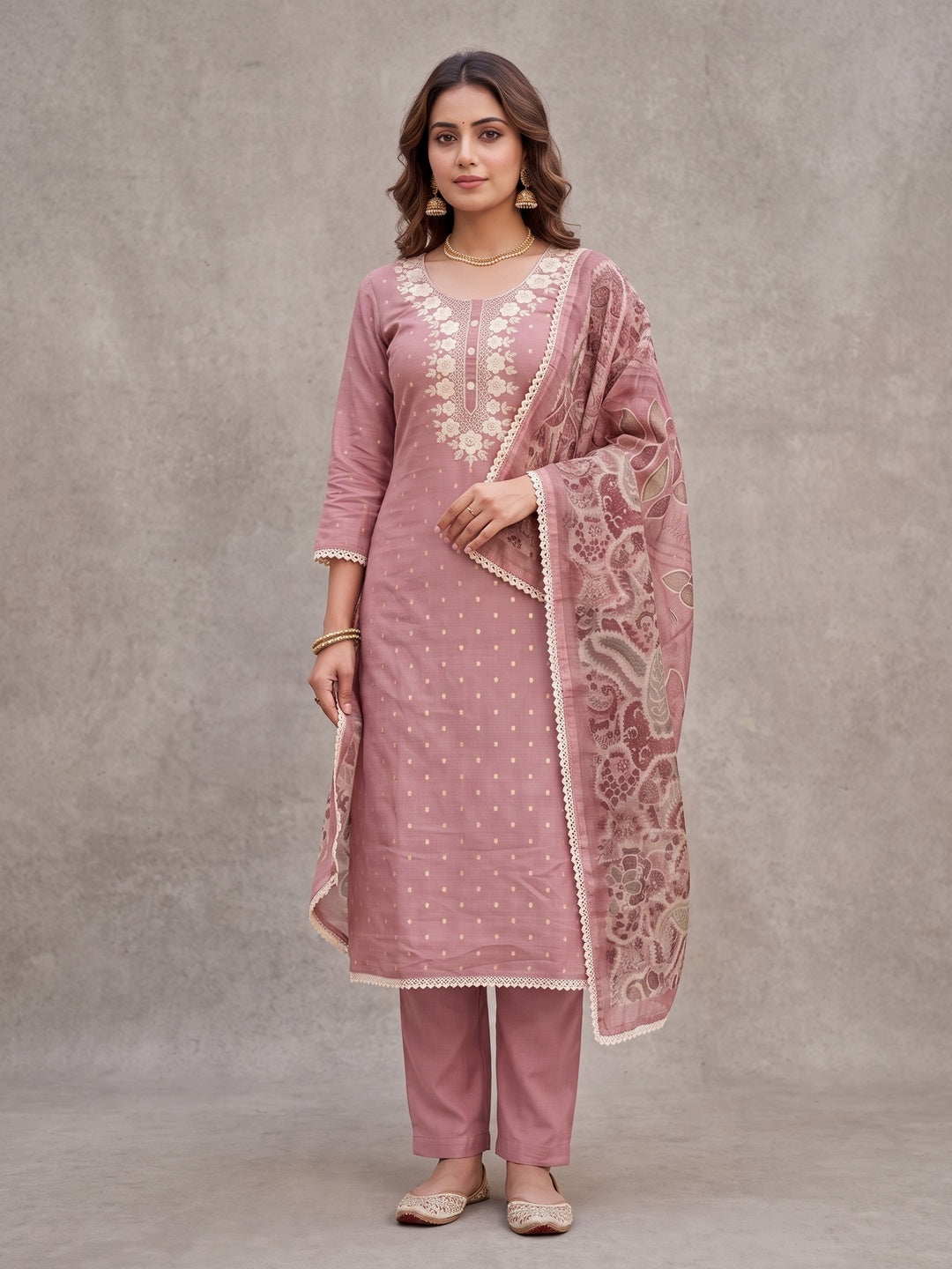 Peachmode Pink Unstitched Dress Material - Image 3
