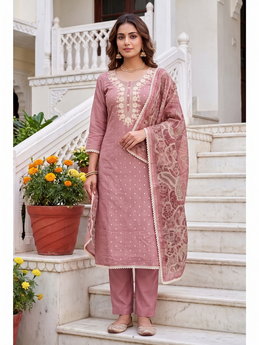 Peachmode Pink Unstitched Dress Material - Image 4