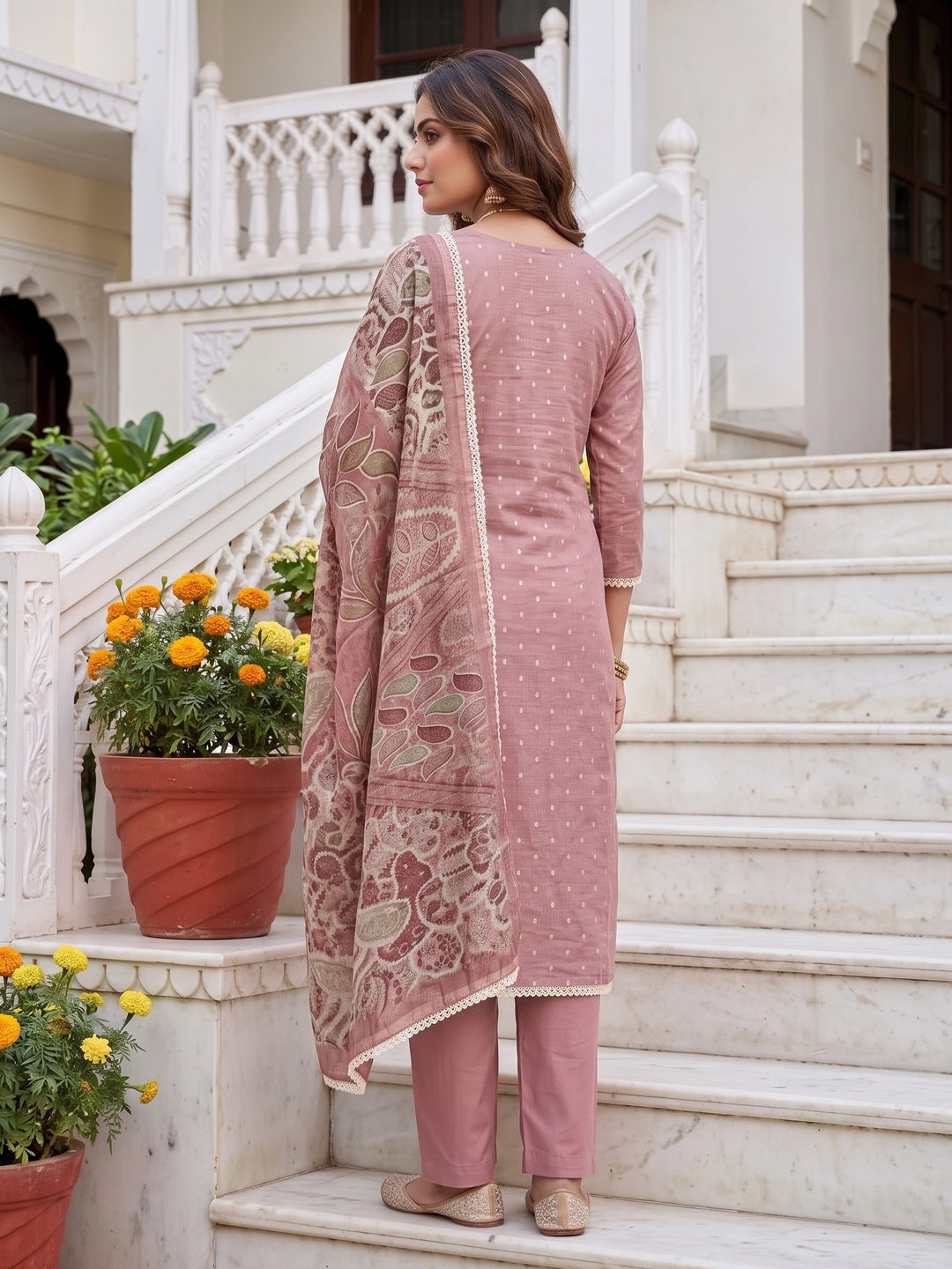 Peachmode Pink Unstitched Dress Material - Image 5