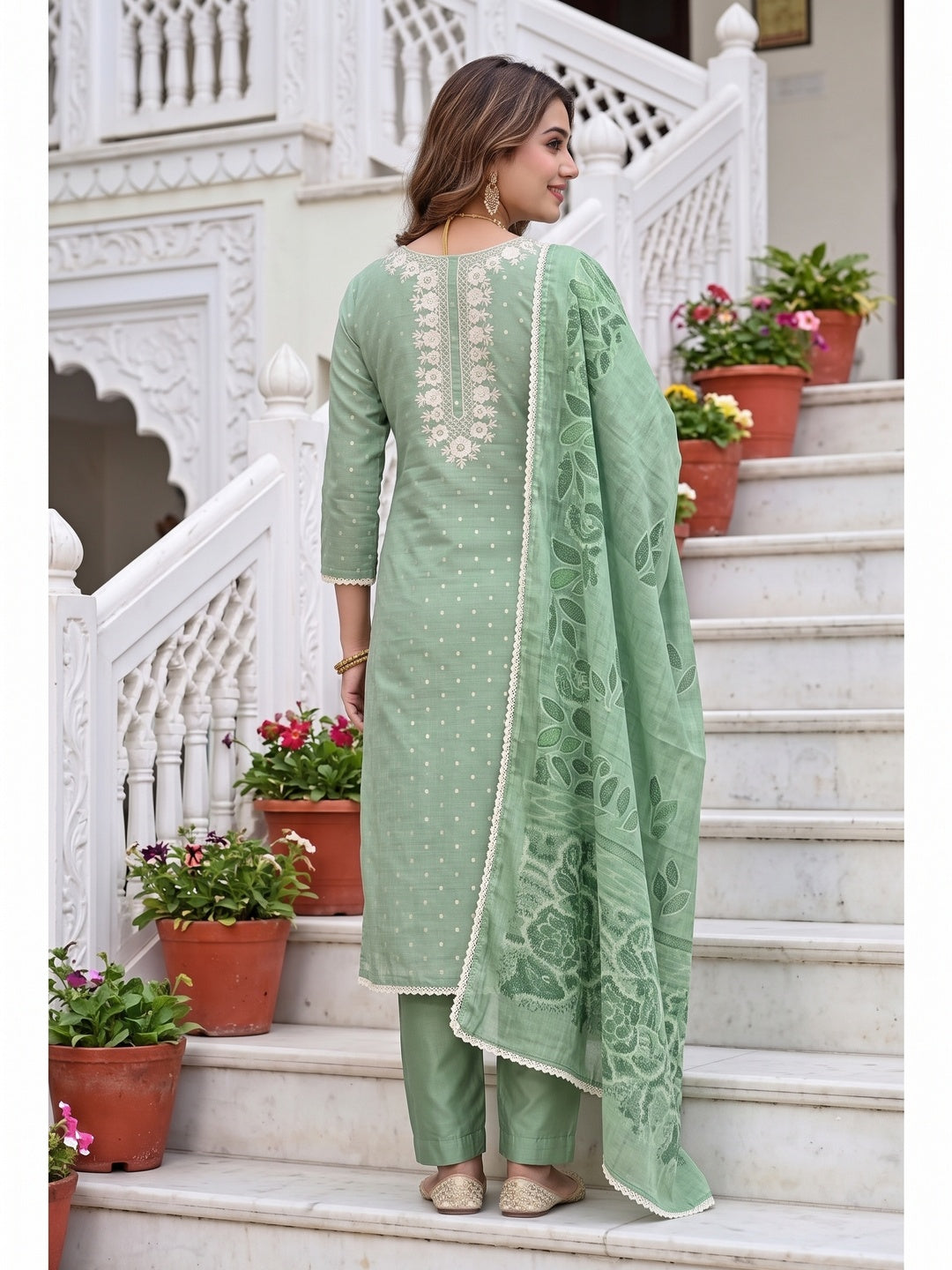 Peachmode Green Unstitched Dress Material - Image 5