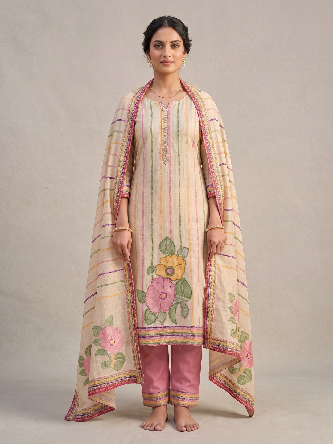 Peachmode Chikoo Unstitched Dress Material - Image 3