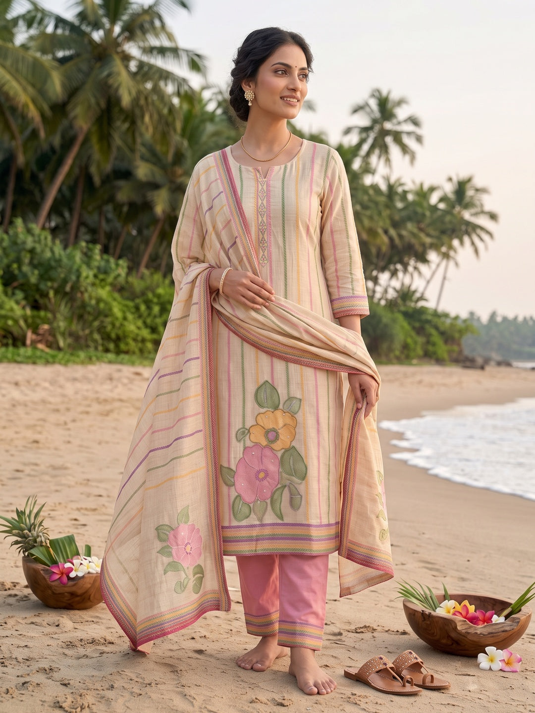 Peachmode Chikoo Unstitched Dress Material - Image 4