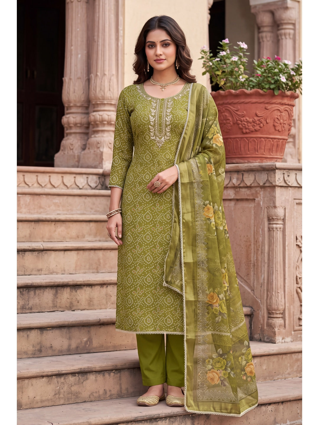 Peachmode Green Unstitched Dress Material - Image 2