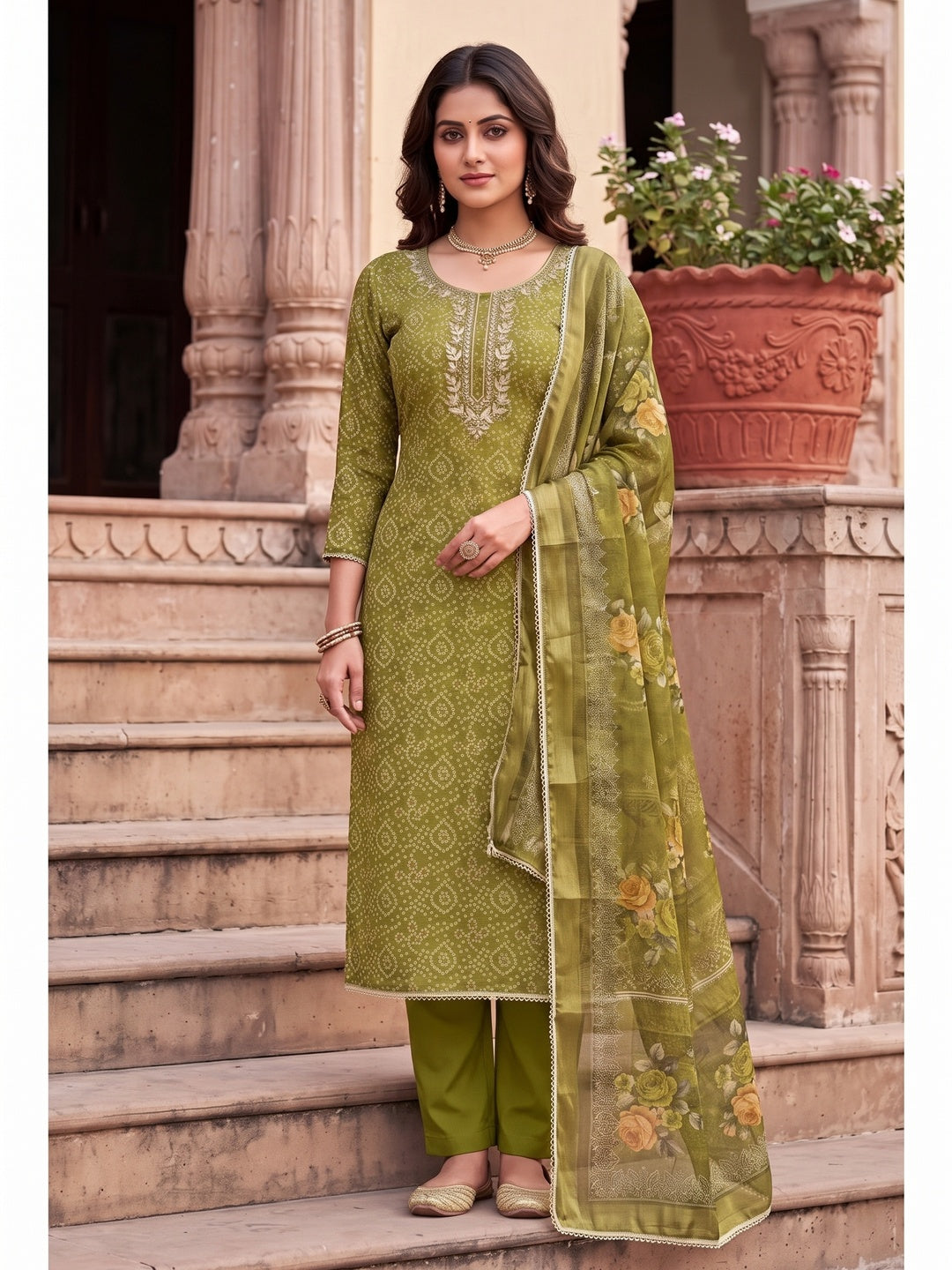 Peachmode Green Unstitched Dress Material - Image 4