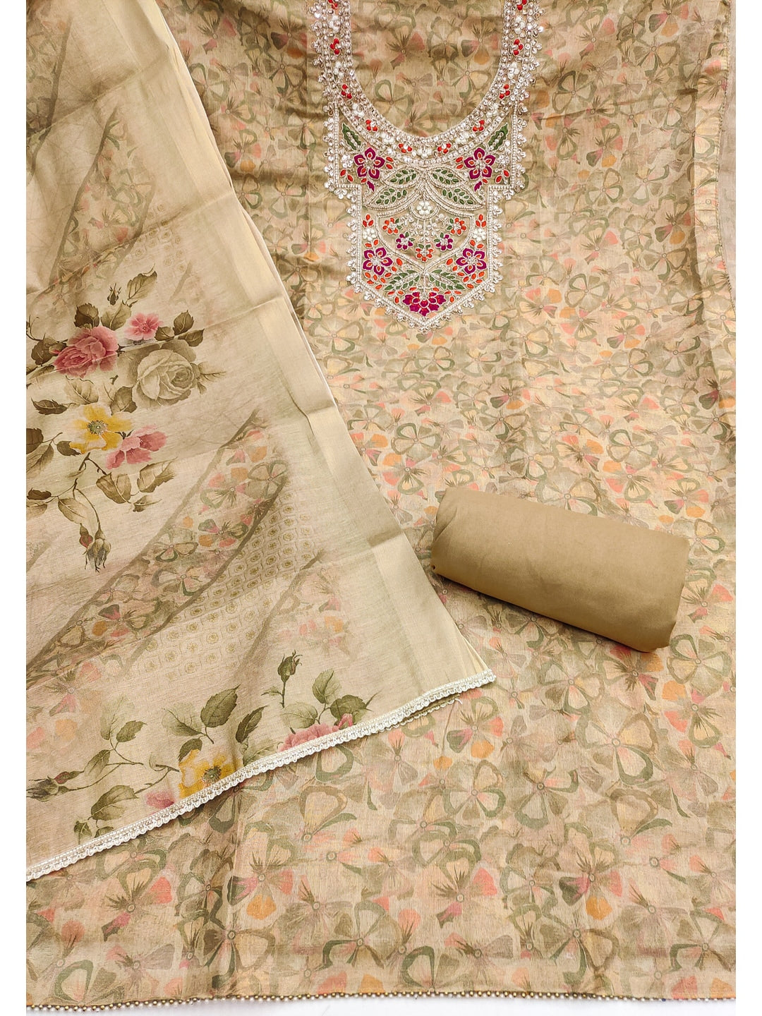 Peachmode Chikoo Unstitched Dress Material - Image 1