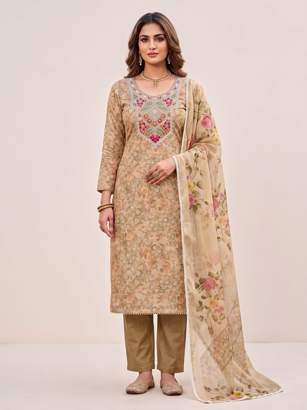 Peachmode Chikoo Unstitched Dress Material - Image 4