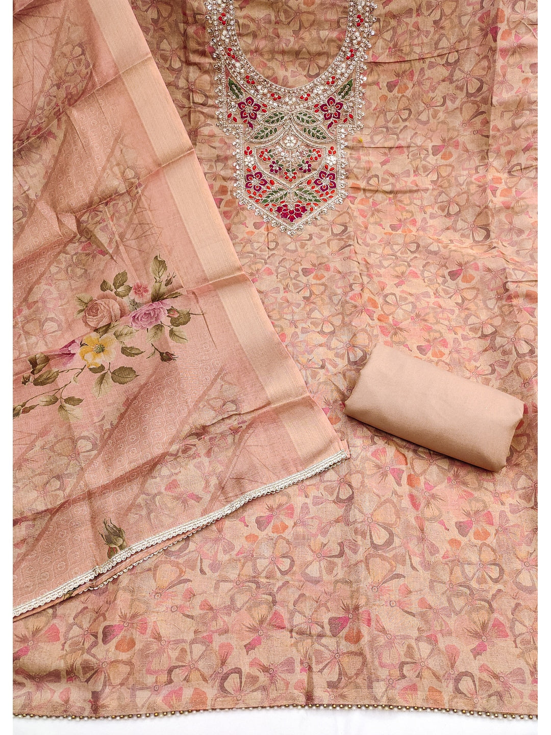 Peachmode Peach Unstitched Dress Material - Image 1