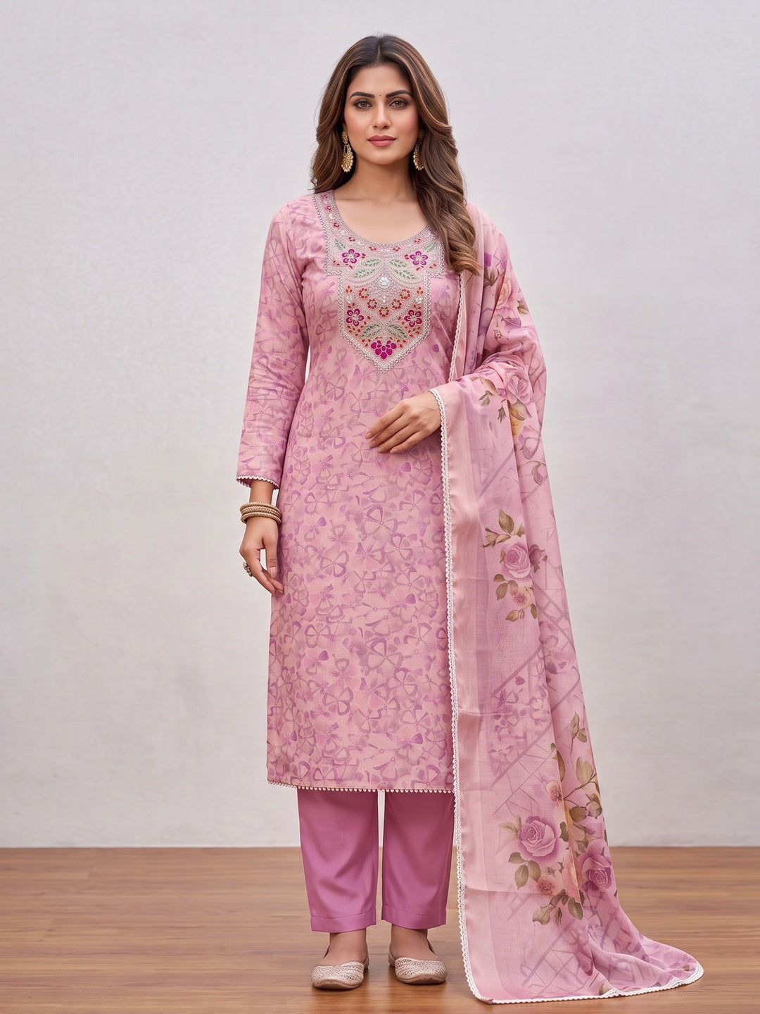 Peachmode Pink Unstitched Dress Material - Image 4