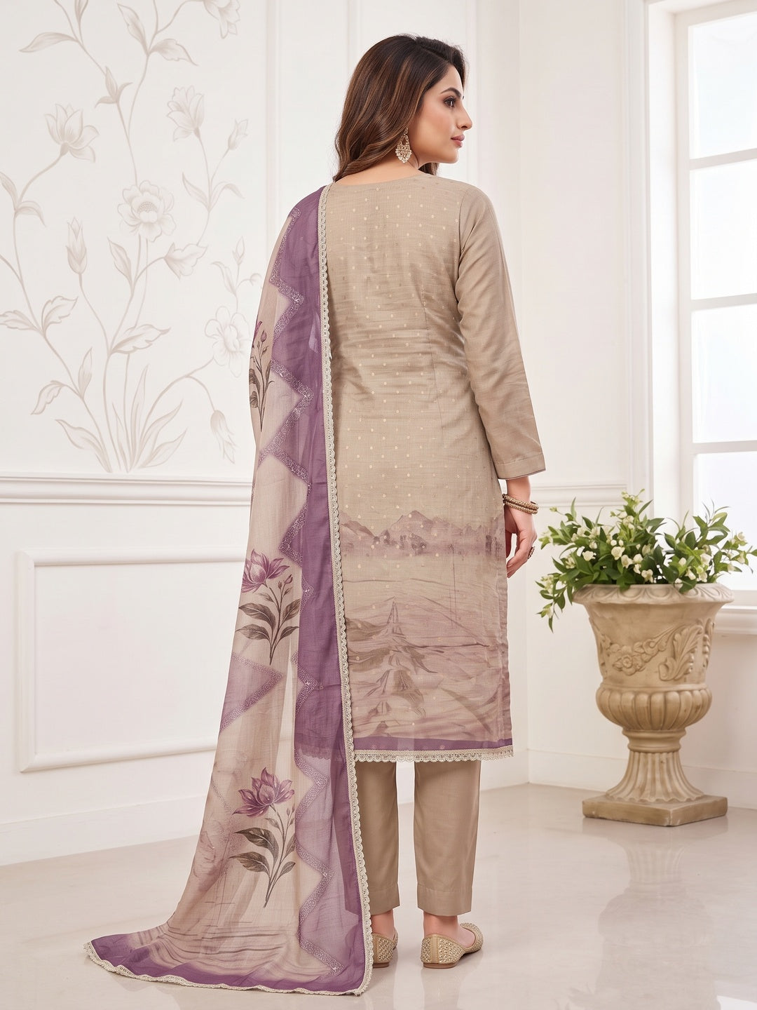 Peachmode Purple Unstitched Dress Material - Image 5