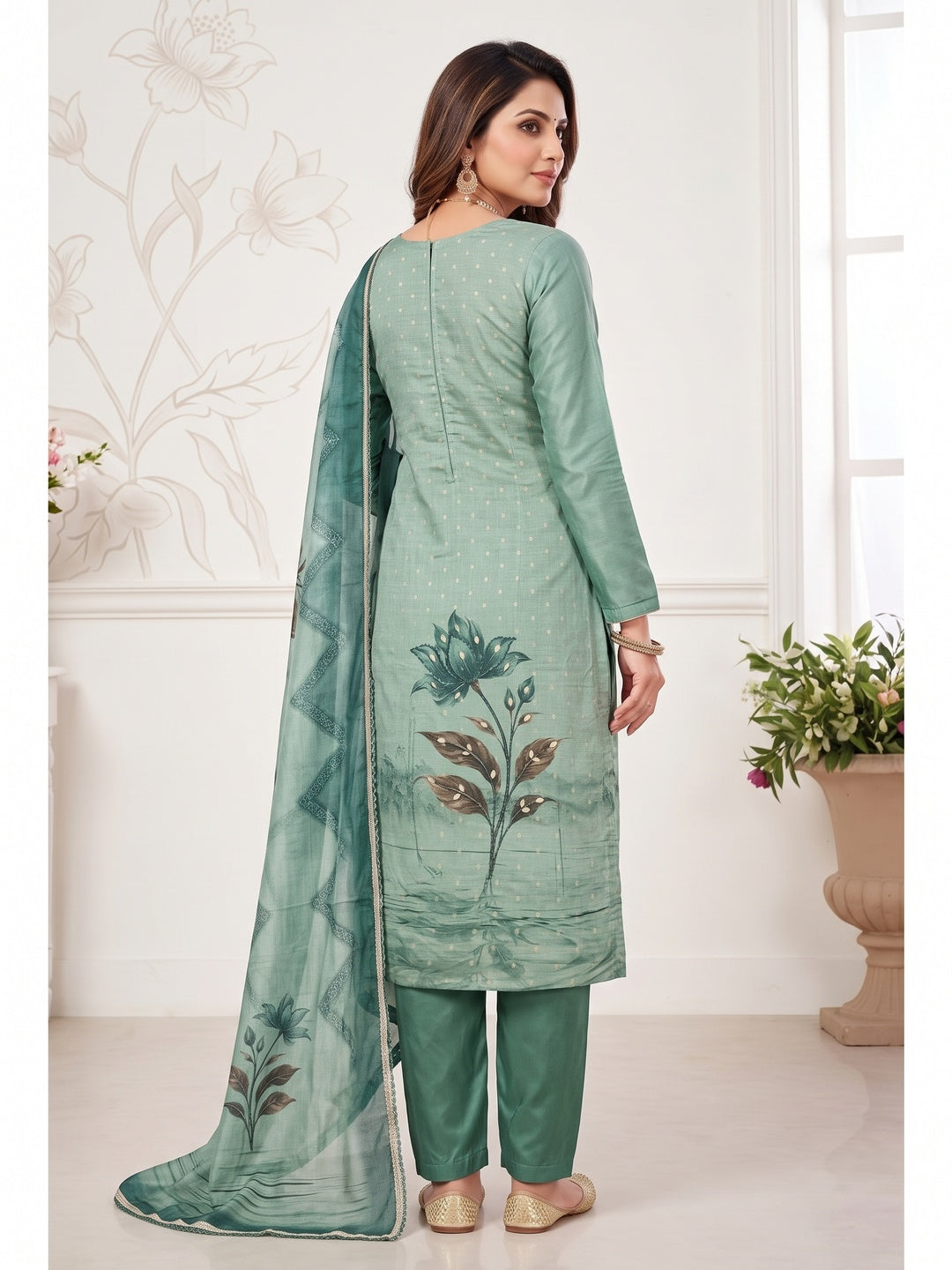 Peachmode Turquoise Unstitched Dress Material - Image 5