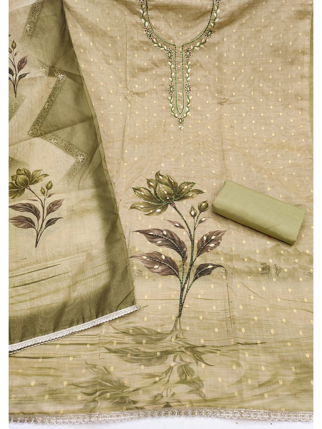 Peachmode Green Unstitched Dress Material - Image 1