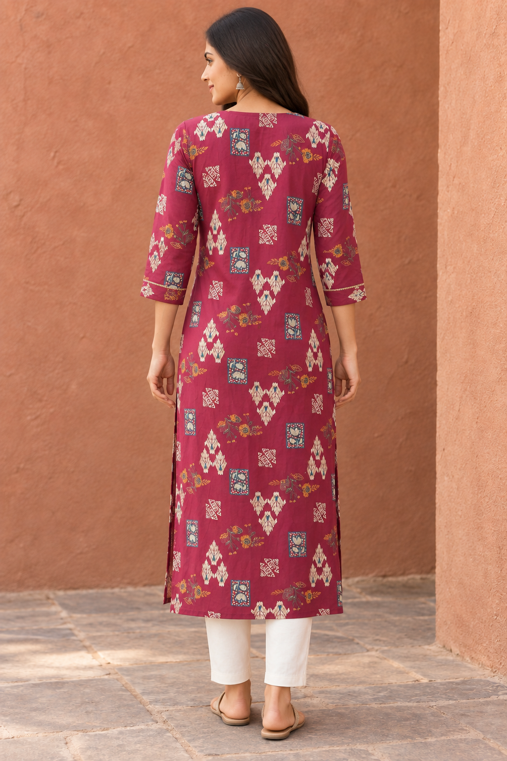 Peachmode Maroon Viscose Blend Ethnic Motif Printed Kurti - Image 4