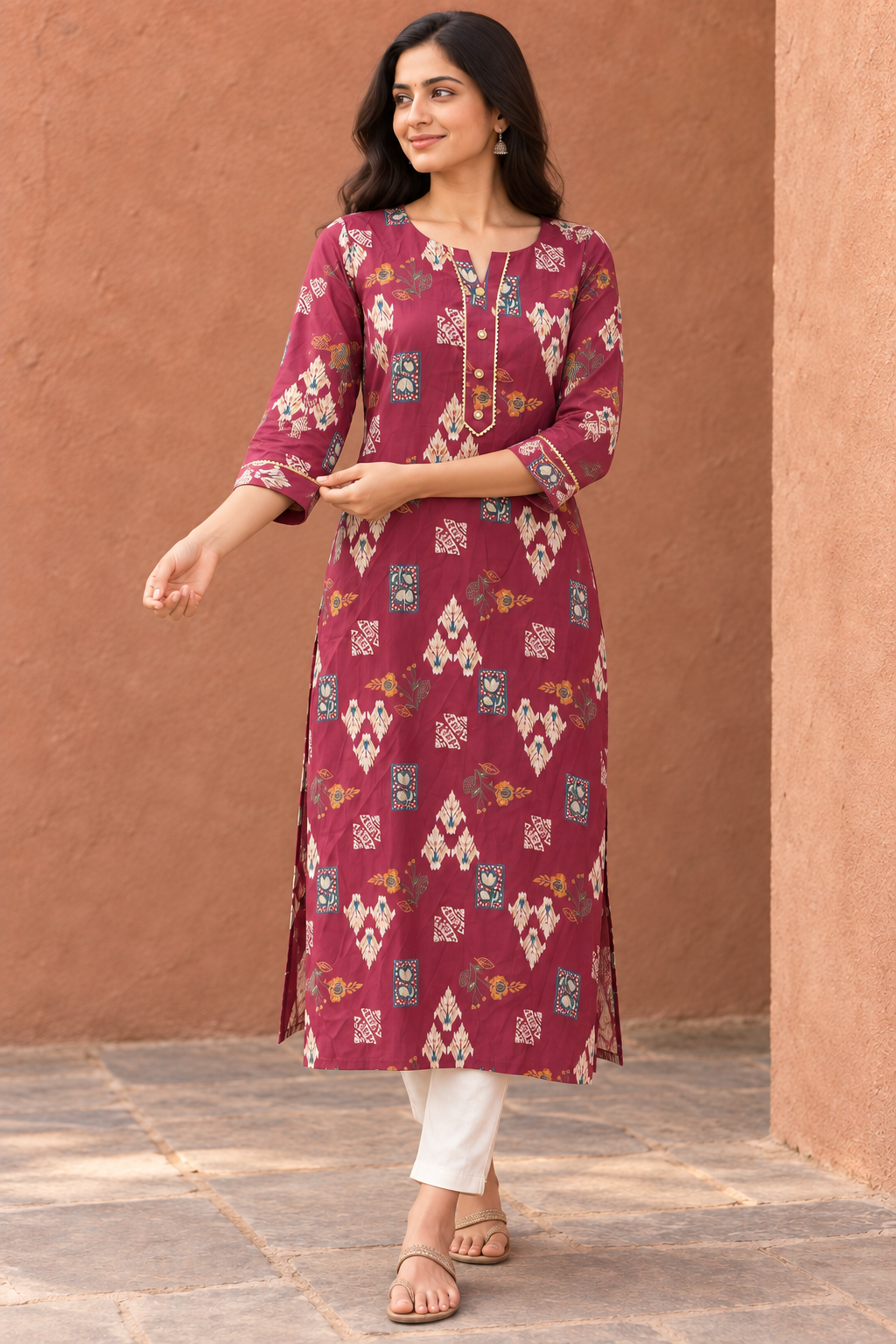 Peachmode Maroon Viscose Blend Ethnic Motif Printed Kurti - Image 5