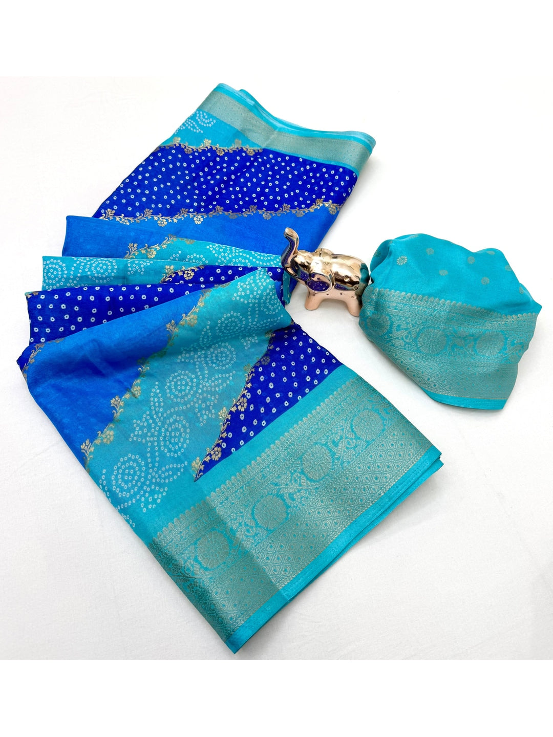 Peachmode Turquoise Blue Lahariya Zari Woven Dola Silk Saree - Image 2