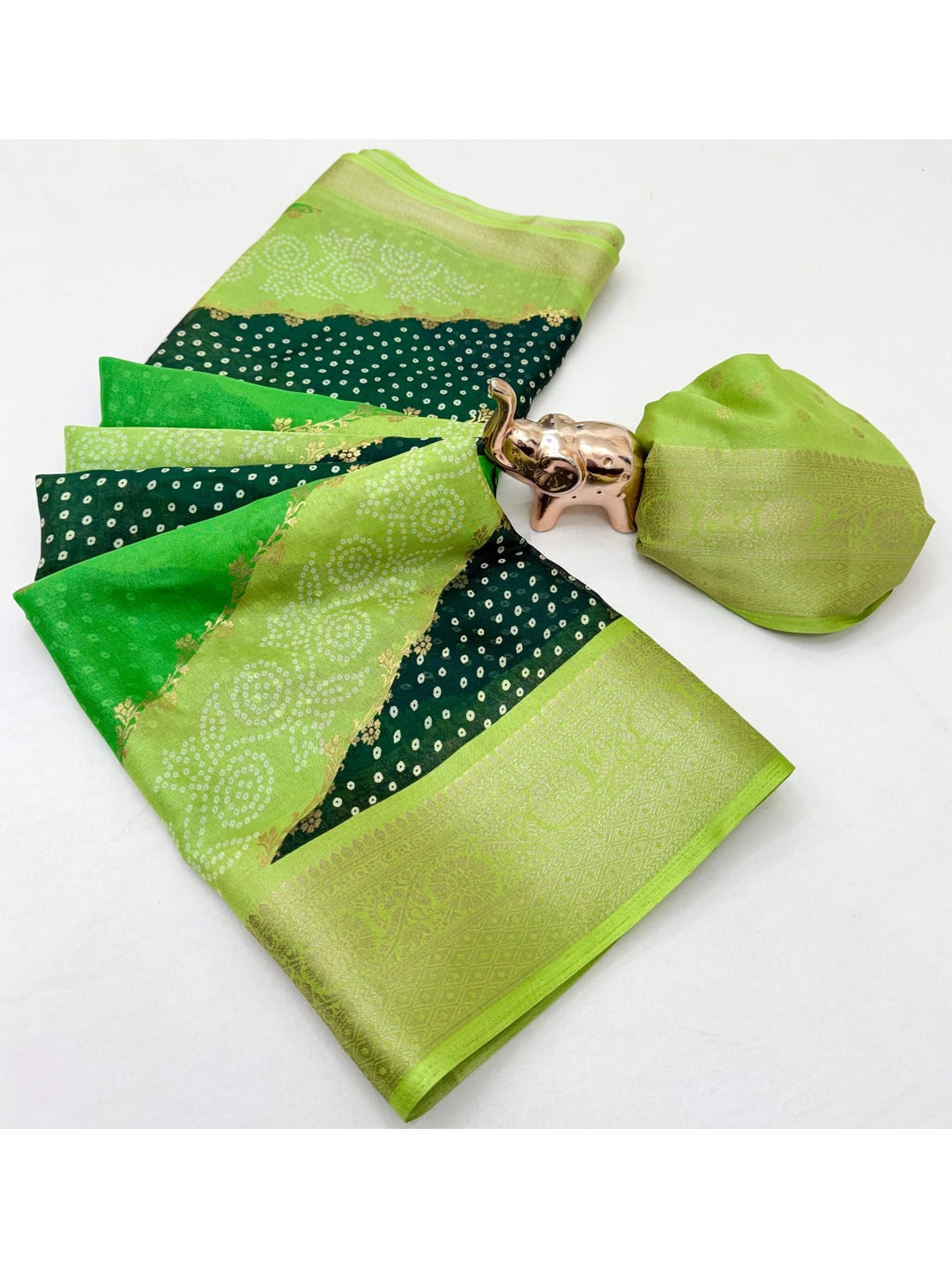 Peachmode Lime Green Lahariya Zari Woven Dola Silk Saree - Image 3