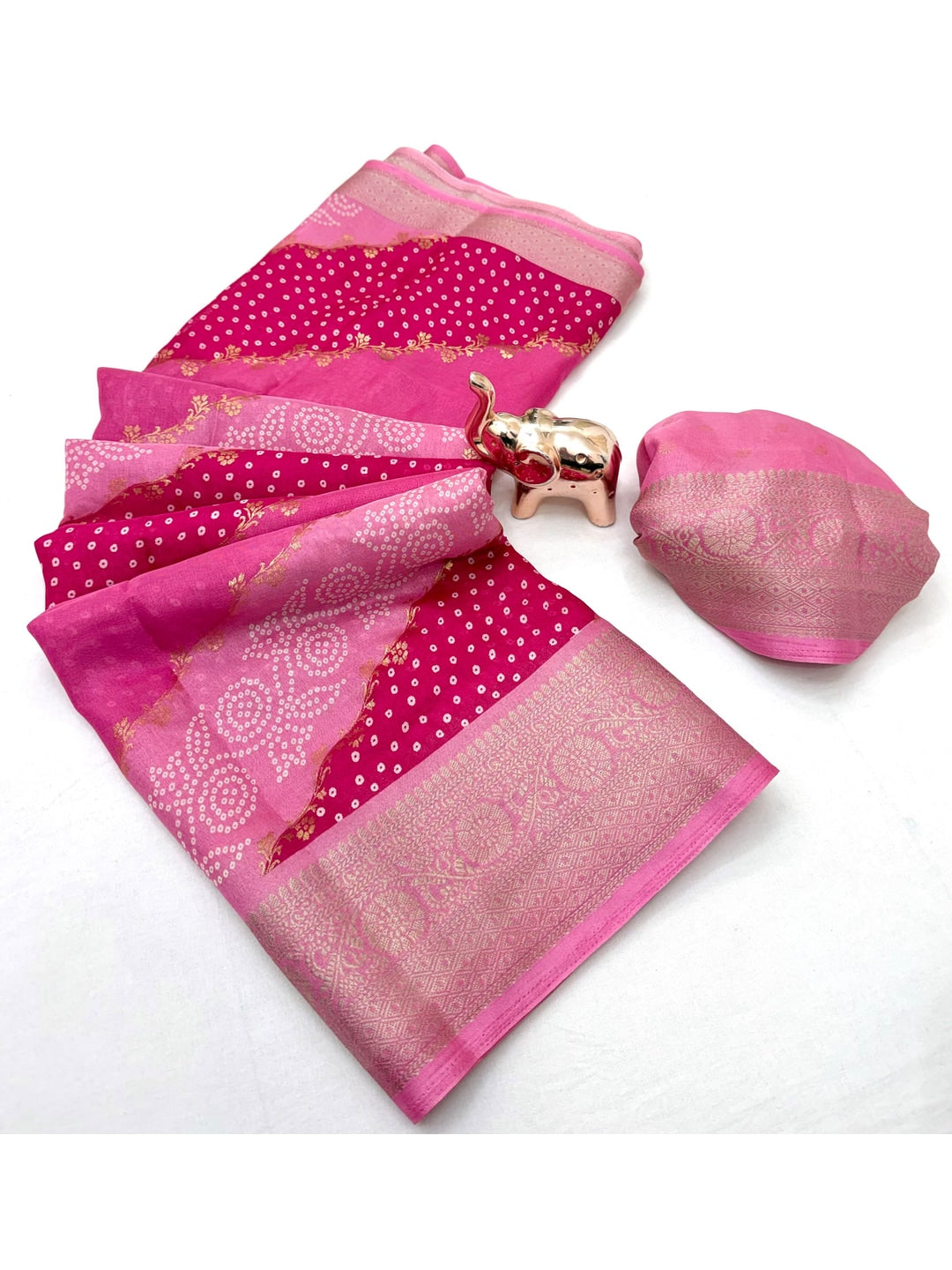 Peachmode Magenta Pink Lahariya Zari Woven Dola Silk Saree - Image 2