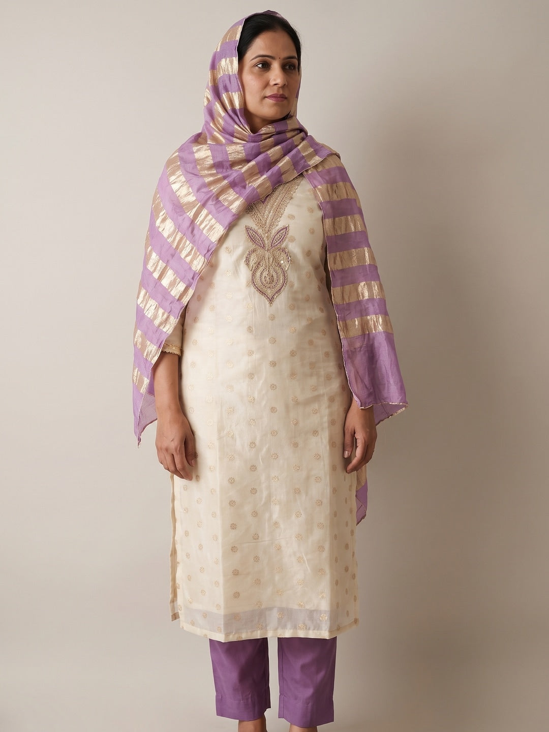 Lavender Shimmer Embroidered Unstitched Dress Material - Image 2