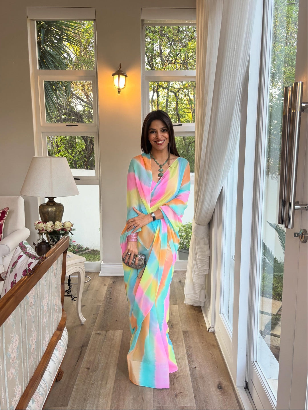 Peachmode Multicolor Digital Printed Georgette Saree - Image 4