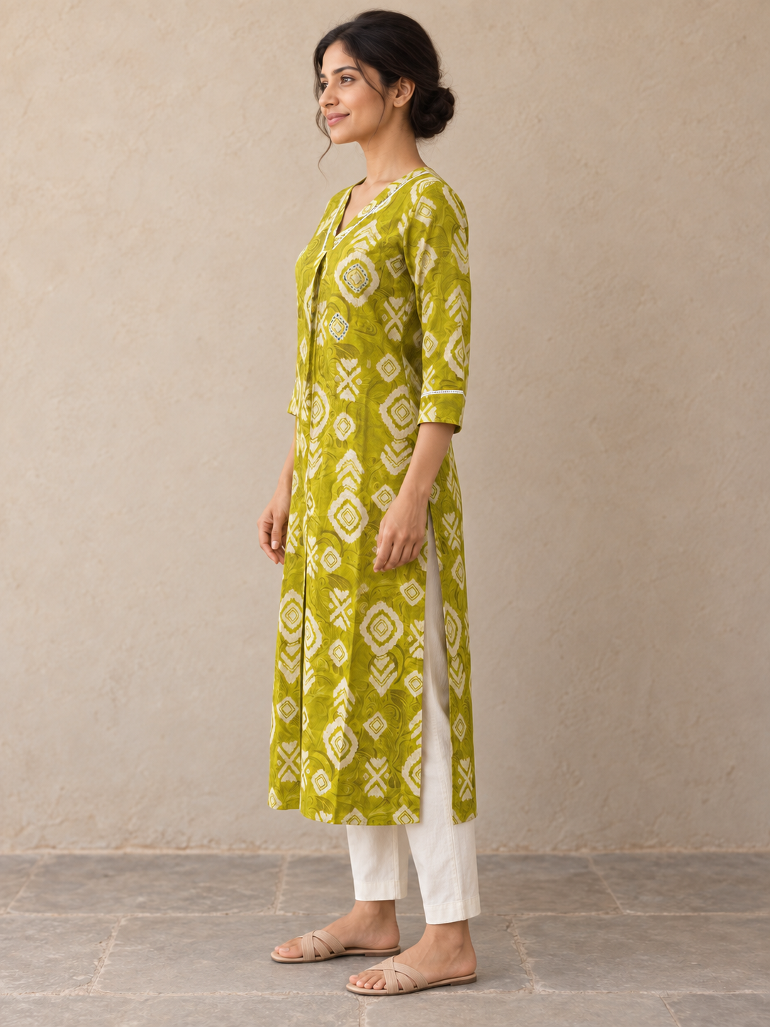 Green Viscose Blend Geometric Printed Kurti - Image 5