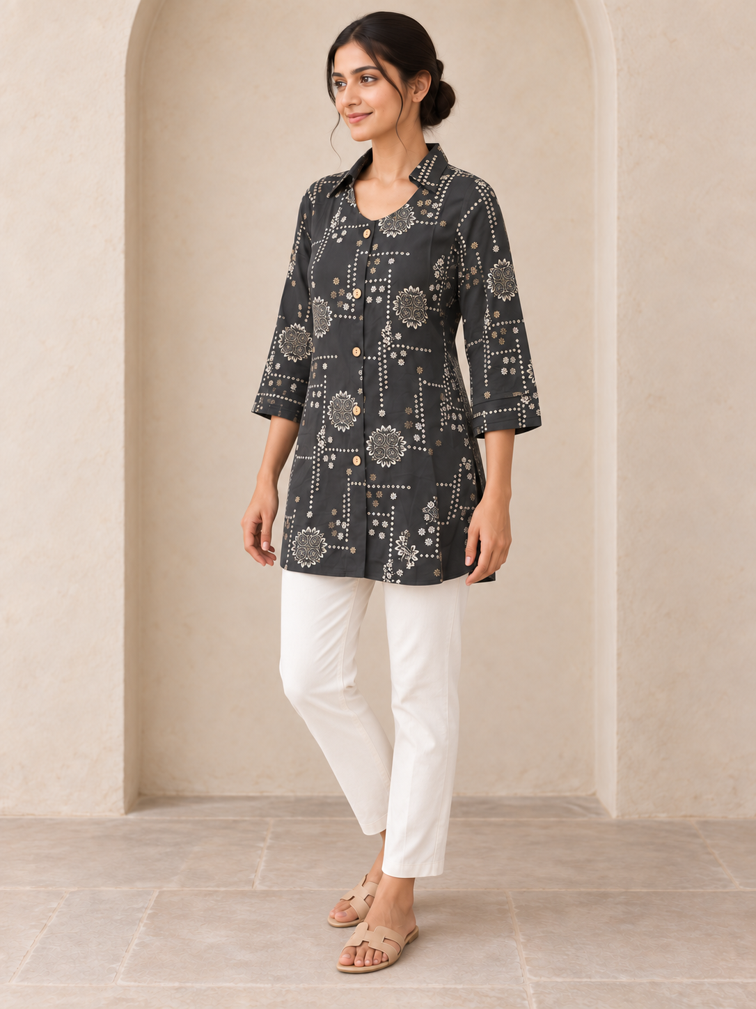 Dark Grey Rayon Printed Shirt - Image 3