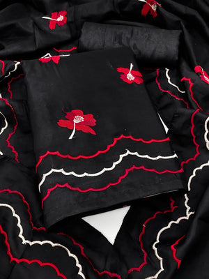Included product 1: Peachmode Black Red Floral Embroidered Silk Blend Dress Material (DRSI-RASMI-RED) - original product photograph