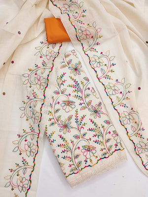 Included product 1: Peachmode Cream Orange Floral Embroidered Cotton Dress Material (DRSI-NAGIN-ORANGE) - original product photograph