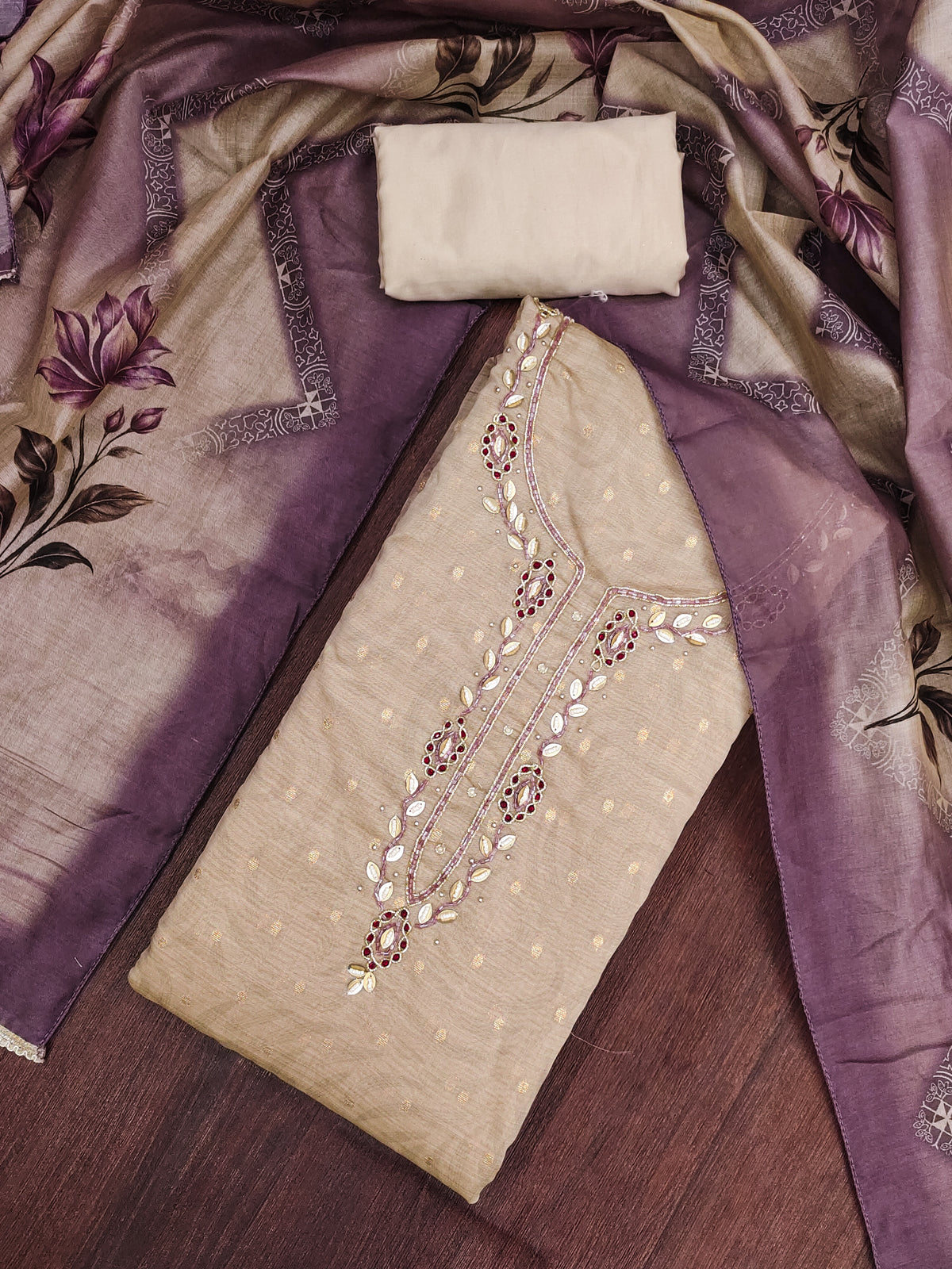 Peachmode Purple Unstitched Dress Material - Image 1