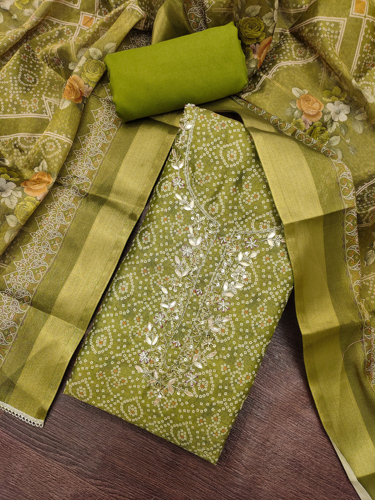 Peachmode Green Unstitched Dress Material - Image 1