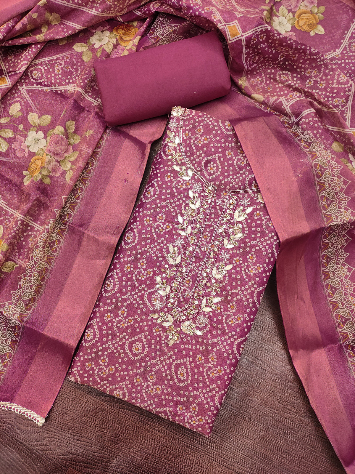 Peachmode Mauve Unstitched Dress Material - Image 1