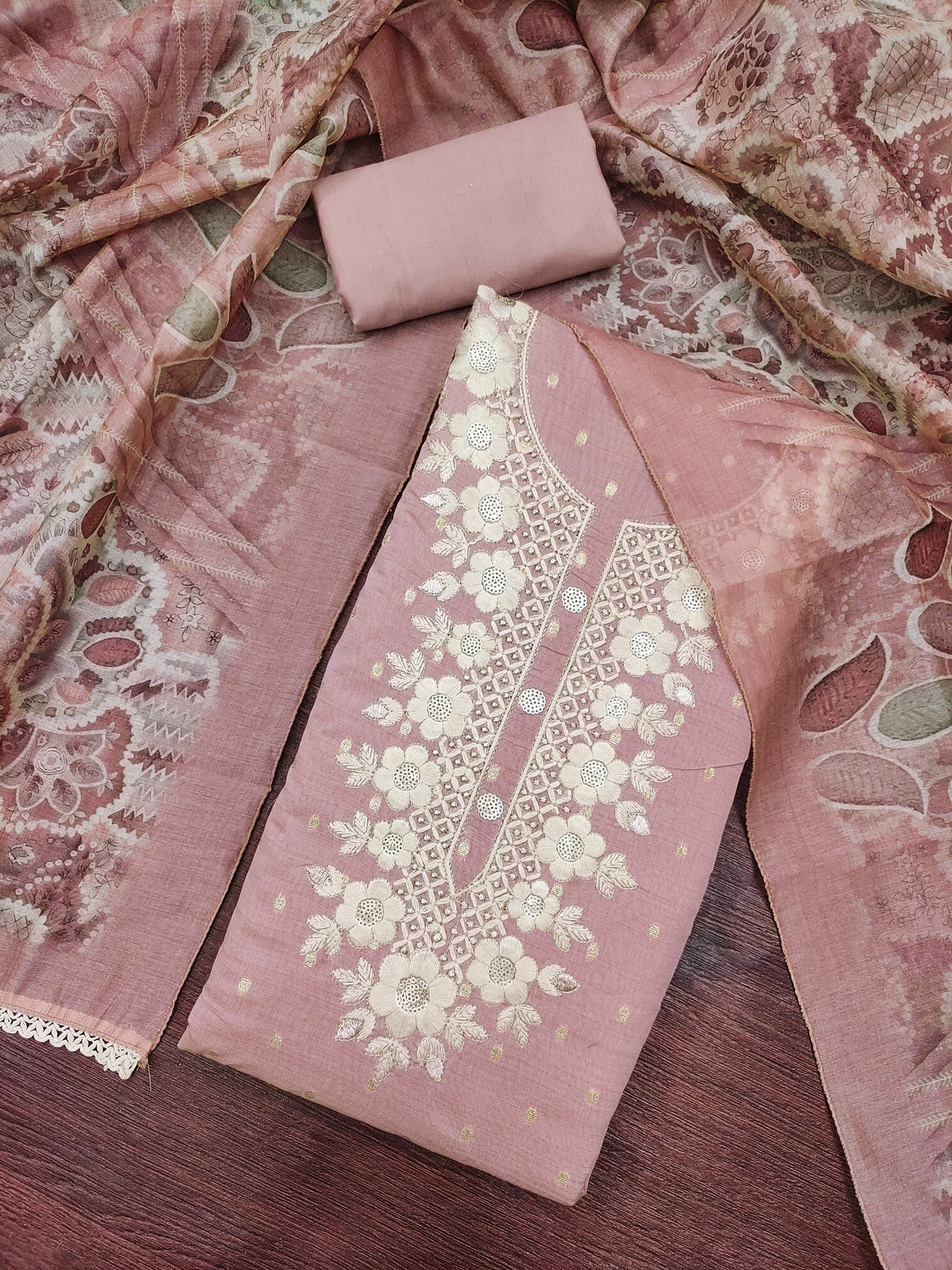 Peachmode Pink Unstitched Dress Material - Image 1