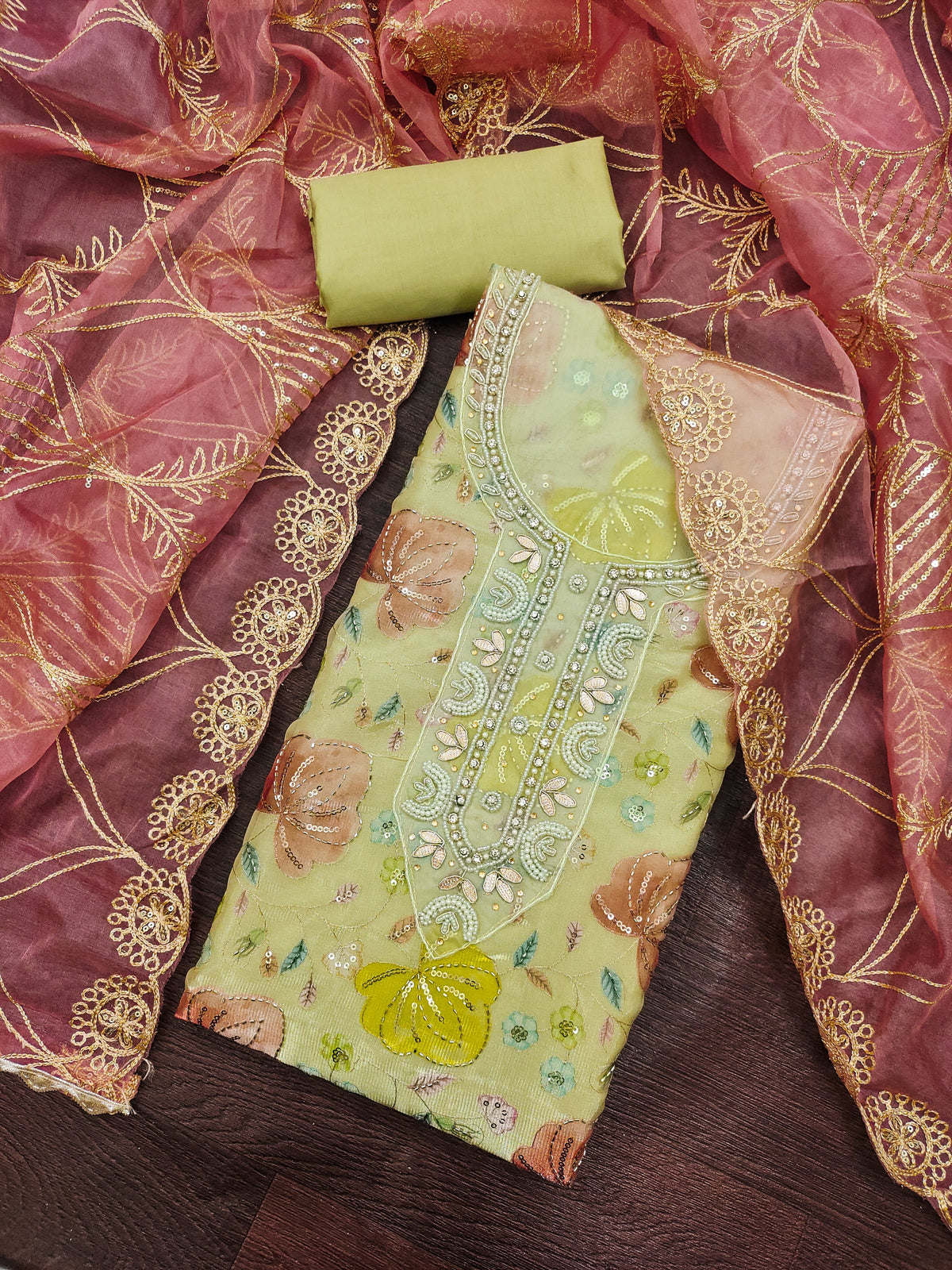 Peachmode Green Unstitched Dress Material - Image 1