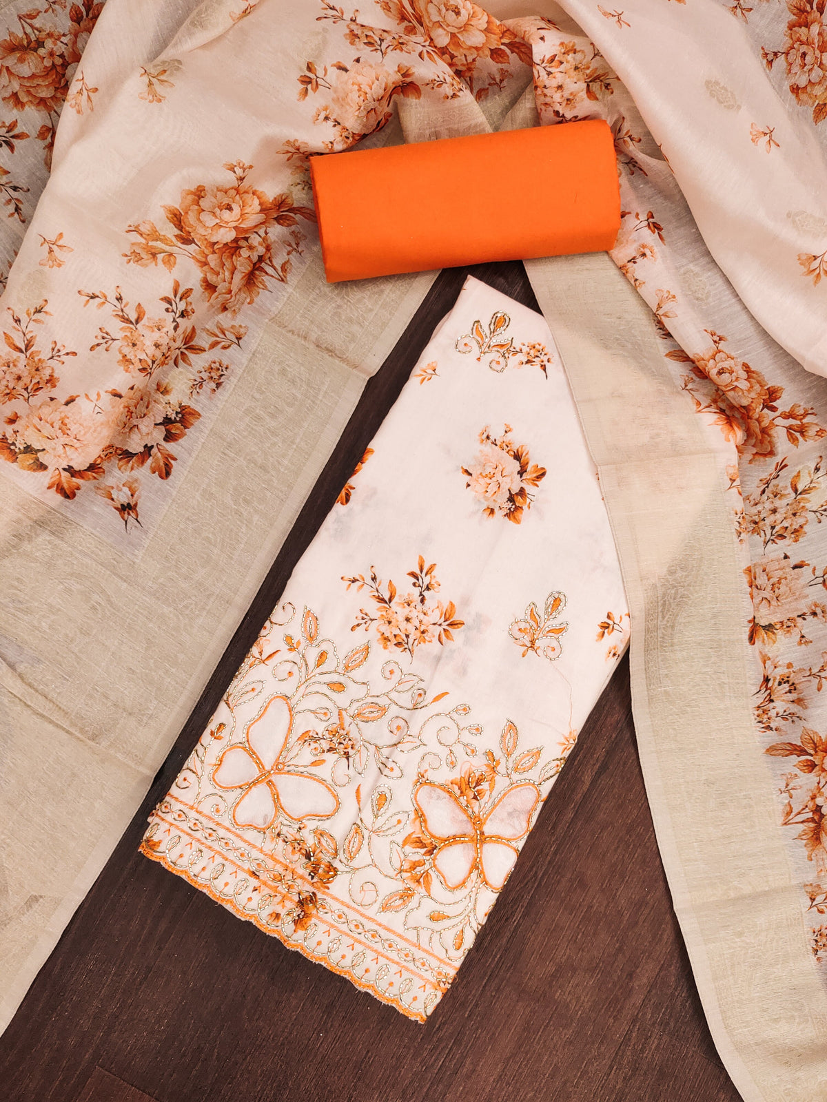 Peachmode Peach Unstitched Dress Material - Image 1