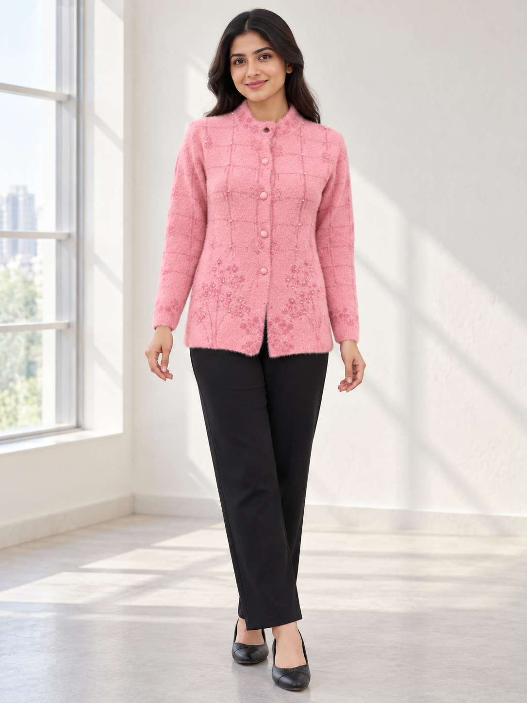 Peachmode Pink Wool Blend Cardigan - Image 1