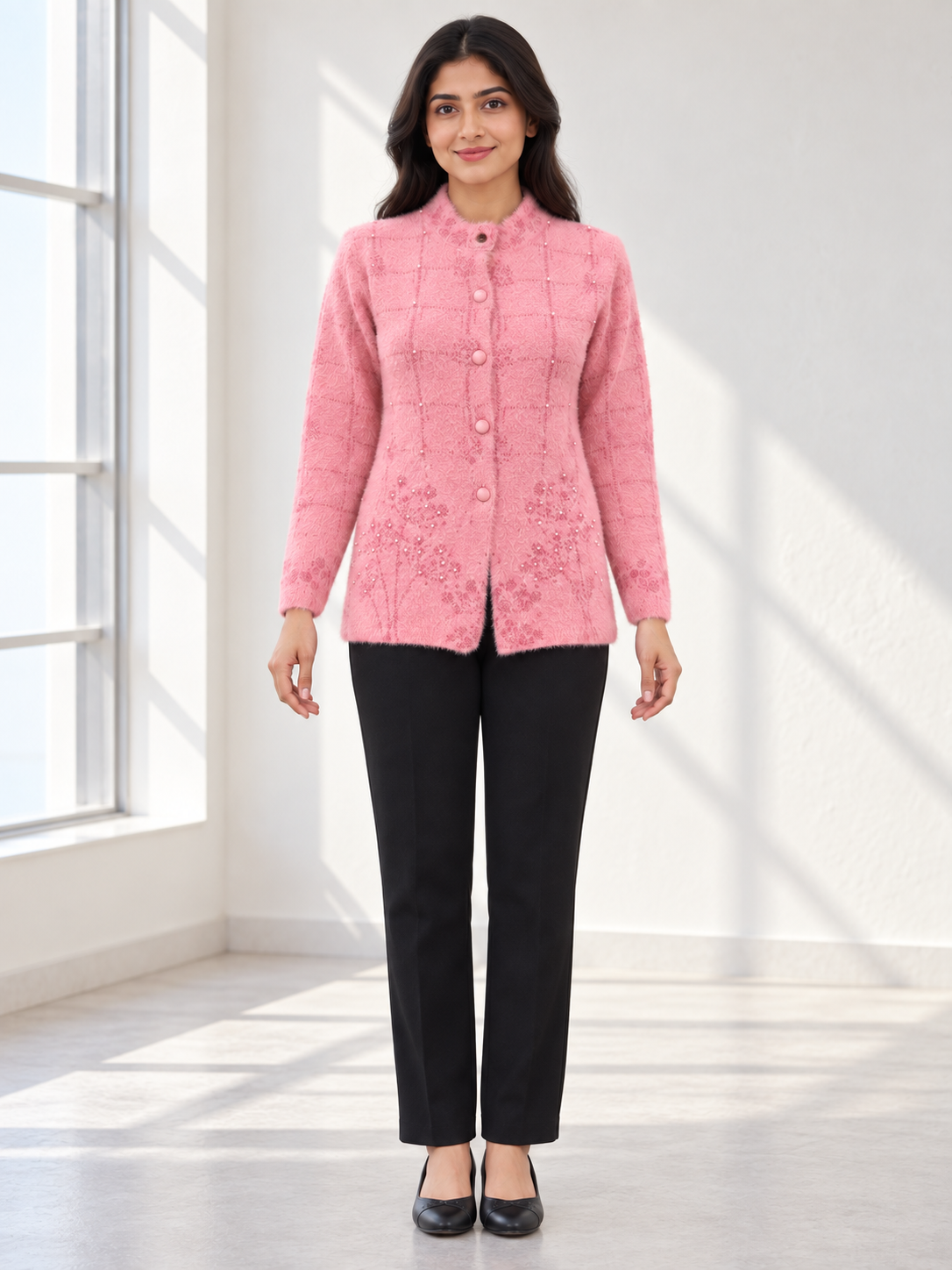 Peachmode Pink Wool Blend Cardigan - Image 2