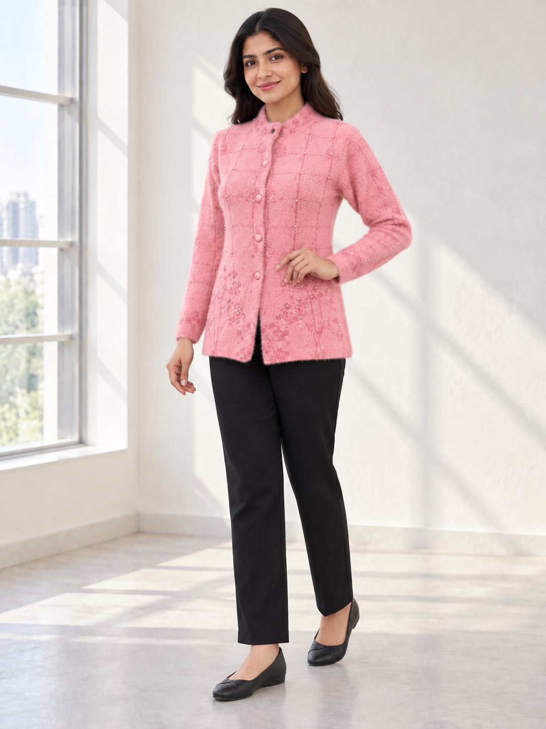 Peachmode Pink Wool Blend Cardigan - Image 5
