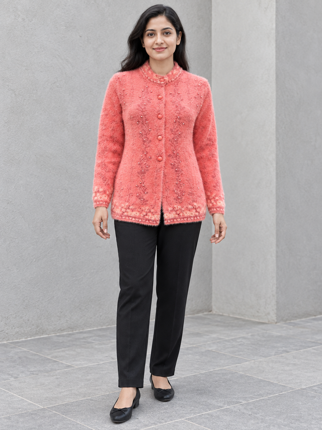 Peachmode Orange Wool Blend Cardigan - Image 1