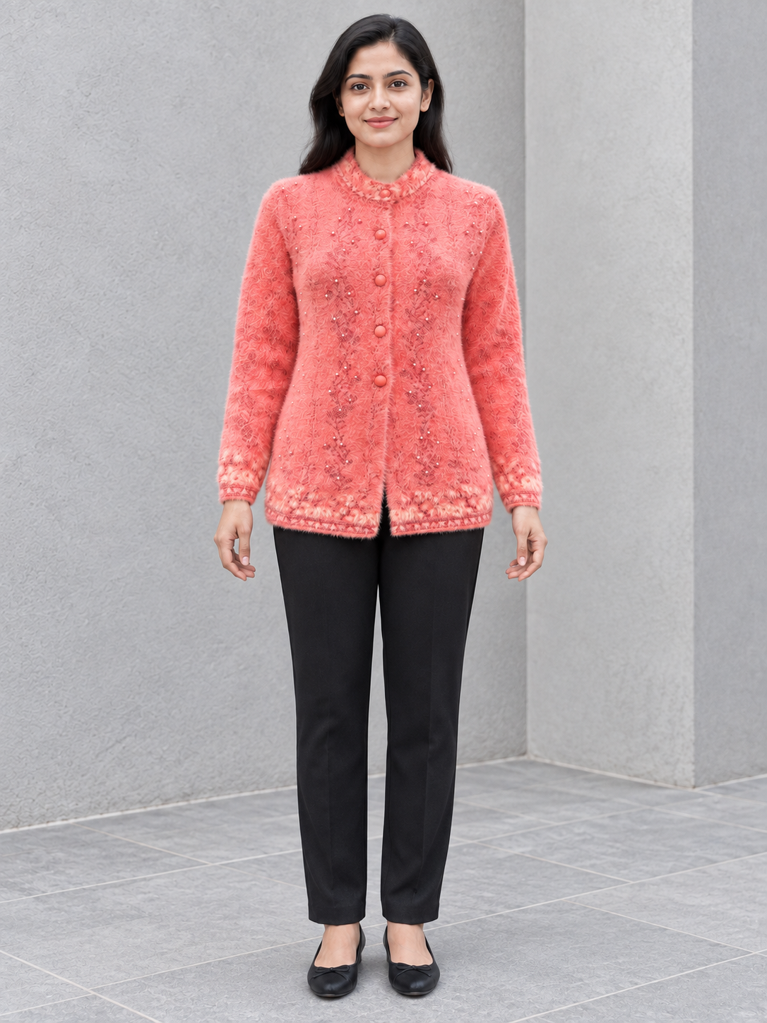 Peachmode Orange Wool Blend Cardigan - Image 2