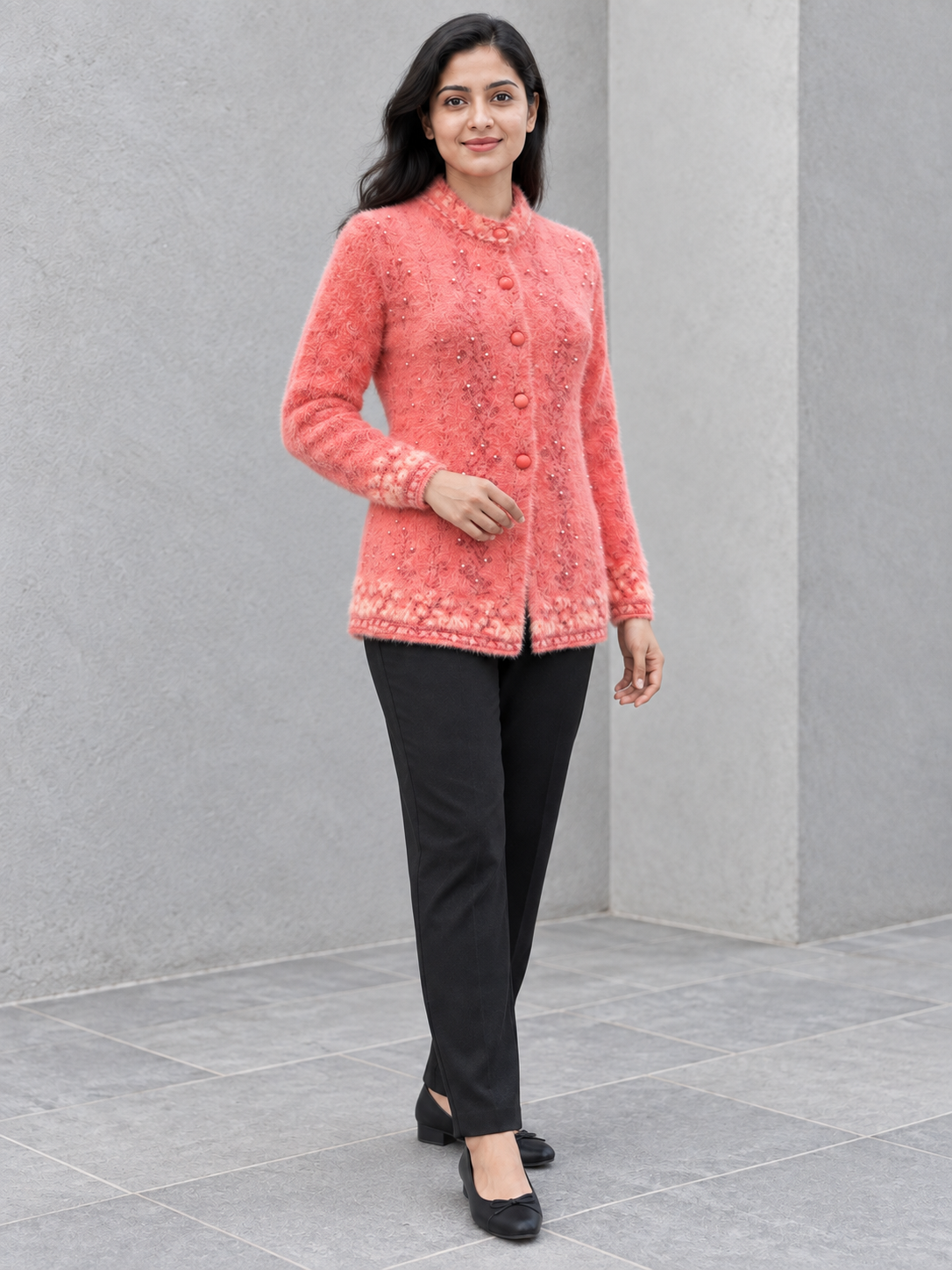 Peachmode Orange Wool Blend Cardigan - Image 5