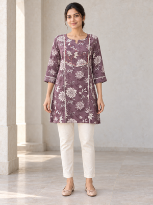 Peachmode Mauve Rayon Floral Printed Tunic - Image 2