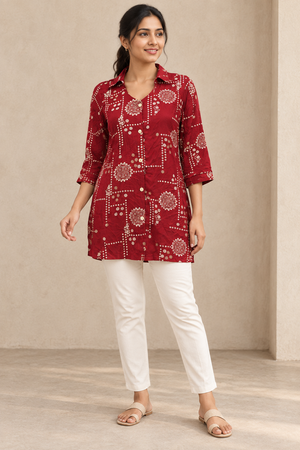 Peachmode Red Rayon Printed Shirt - Image 1
