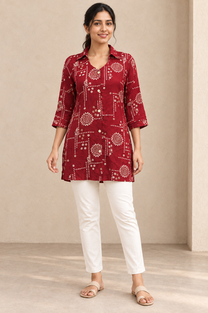 Peachmode Red Rayon Printed Shirt - Image 2
