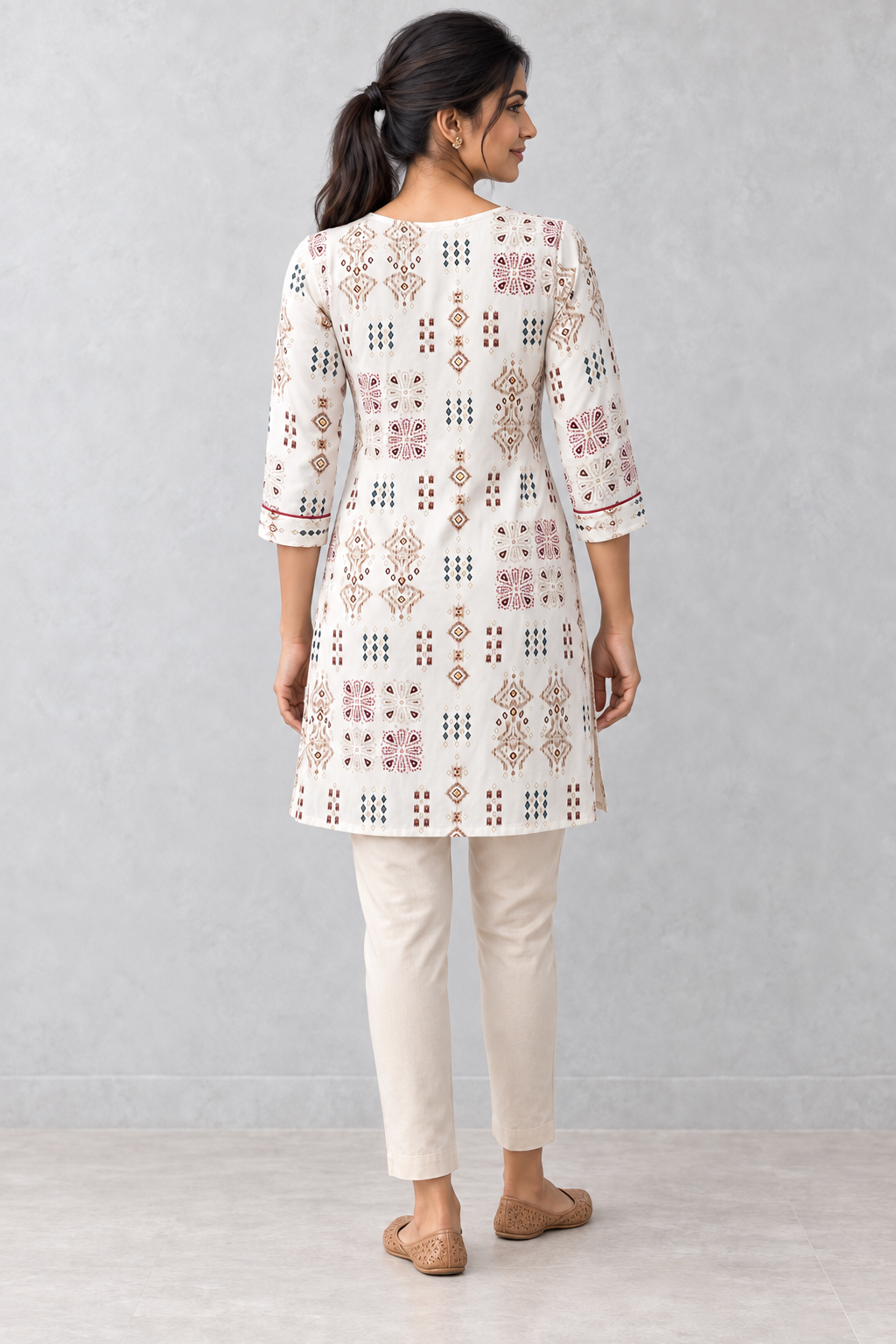 Peachmode White Rayon Ethnic Motif Printed A-Line Top - Image 4