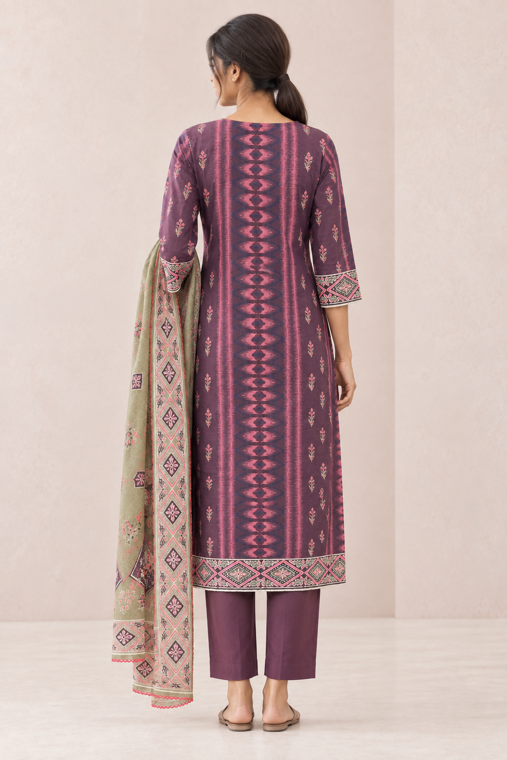 Peachmode Purple Pure Cotton Printed Embroidered Salwar Suit - Image 4